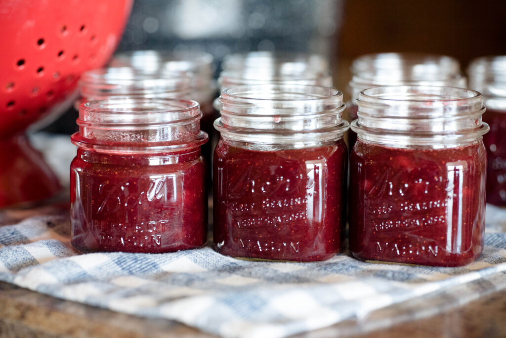 Fresh strawberry jam waiting to be processed in water bath canner
