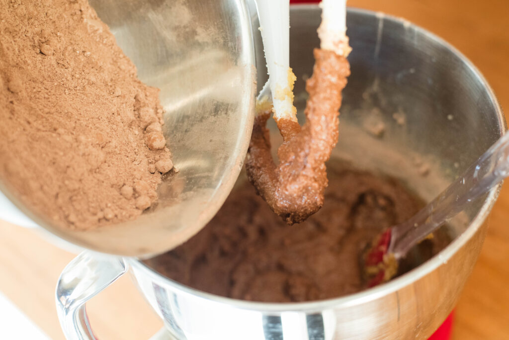 dry ingredients added to wet cookie dough ingredients