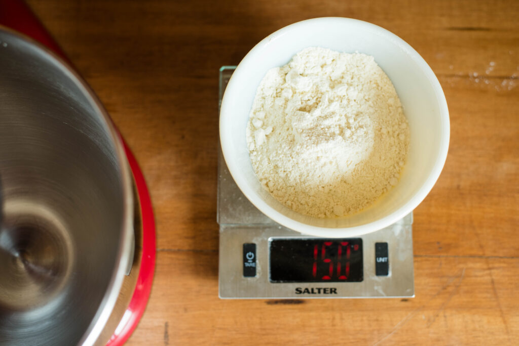 Dry cookie ingredients in a bowl