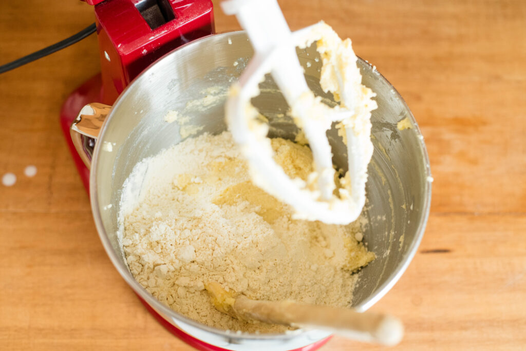 dry ingredients added to wet cookie ingredients