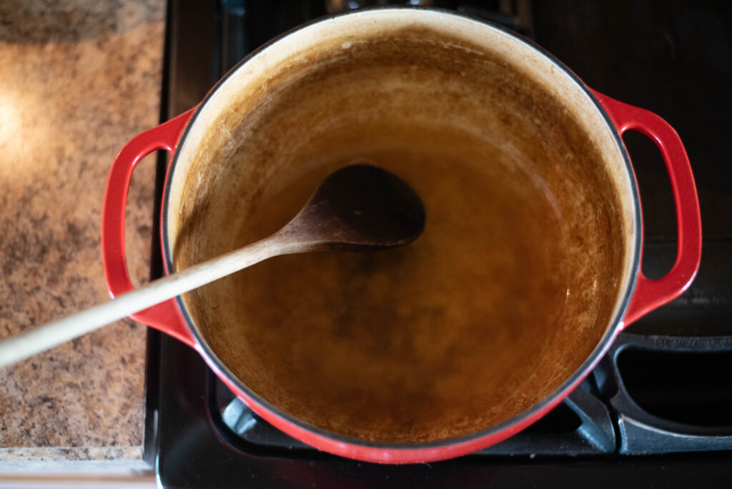 lemon pectin liquid boiling down to half.