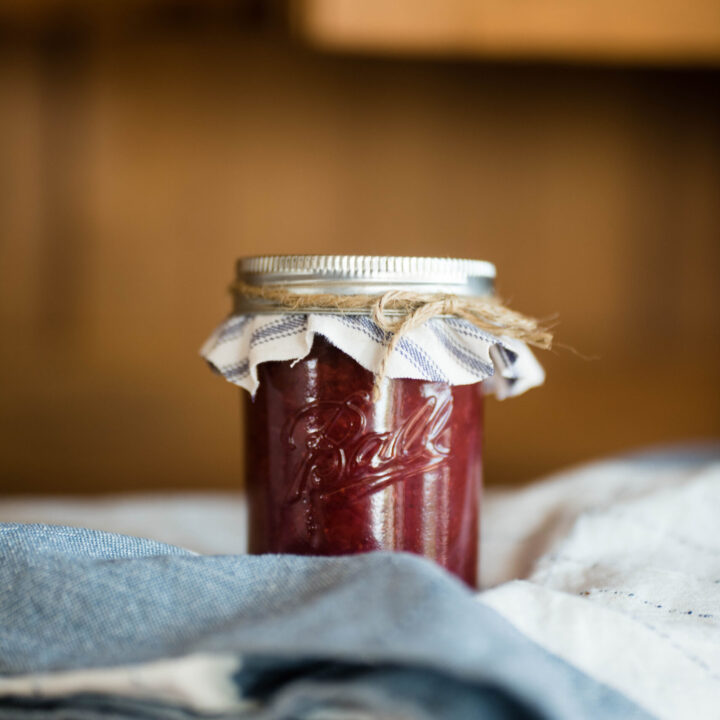 Small jar of low-sugar strawberry jam