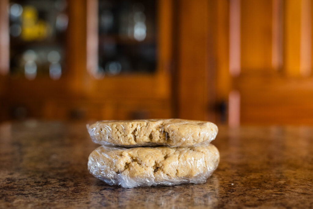 Pie dough ready to be chilled in refrigerator