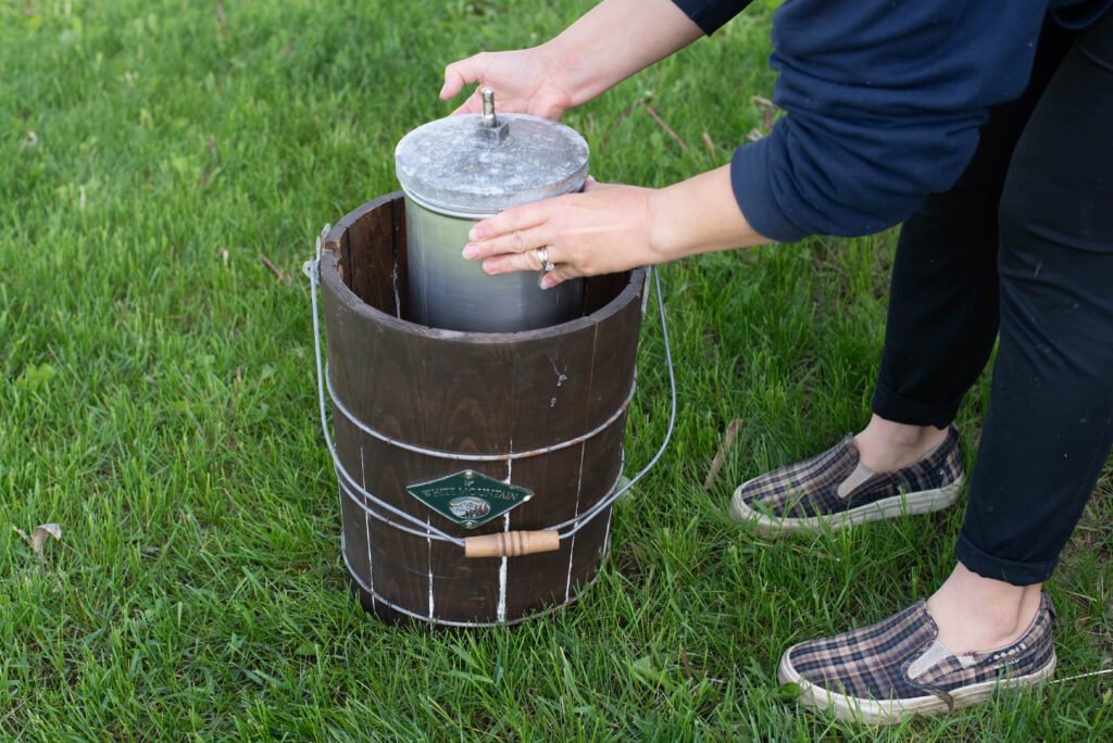 Canister being placed in bucket