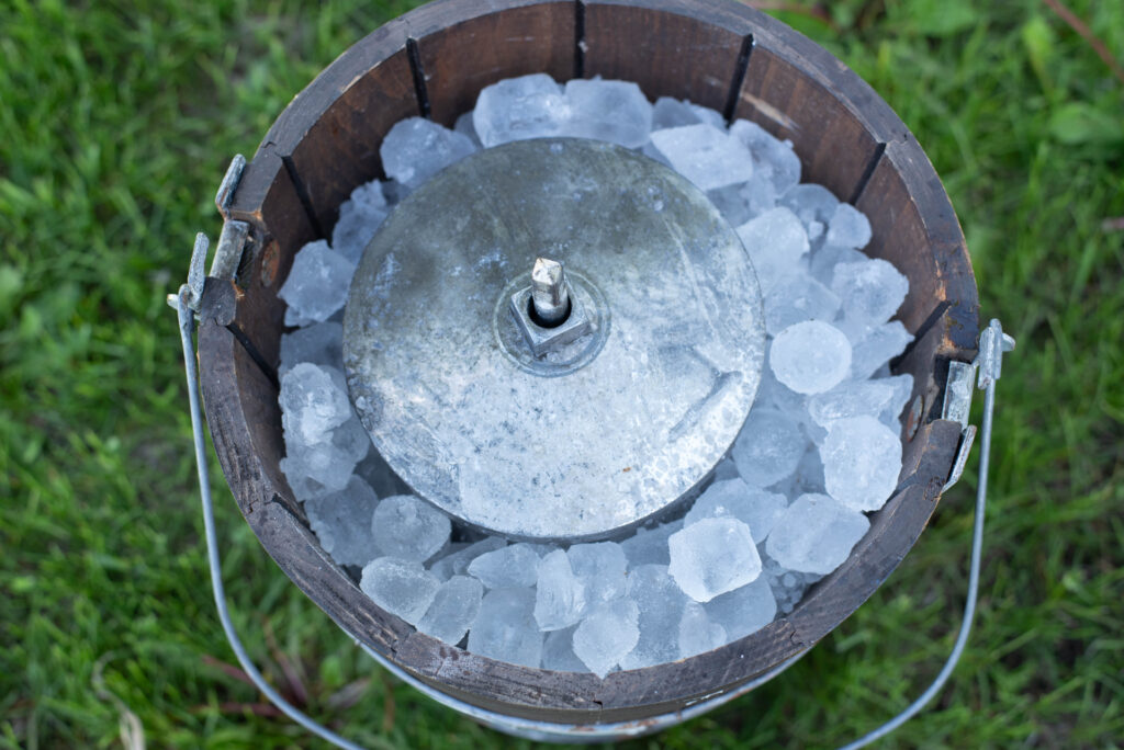 Full bucket of ice and rock salt