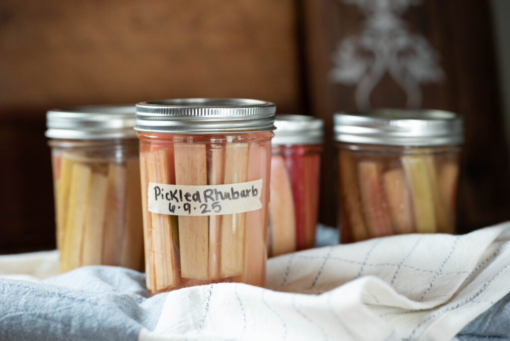 Jars of pickled rhubarb