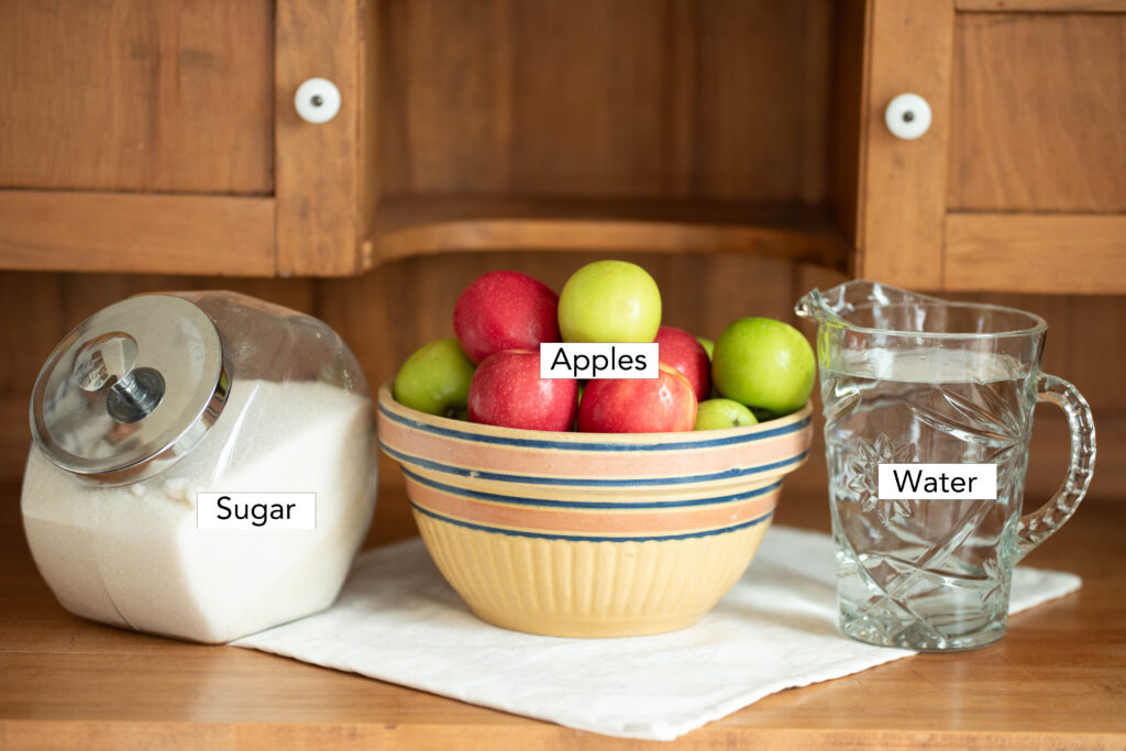 Ingredients for homemade apple cider vinegar.