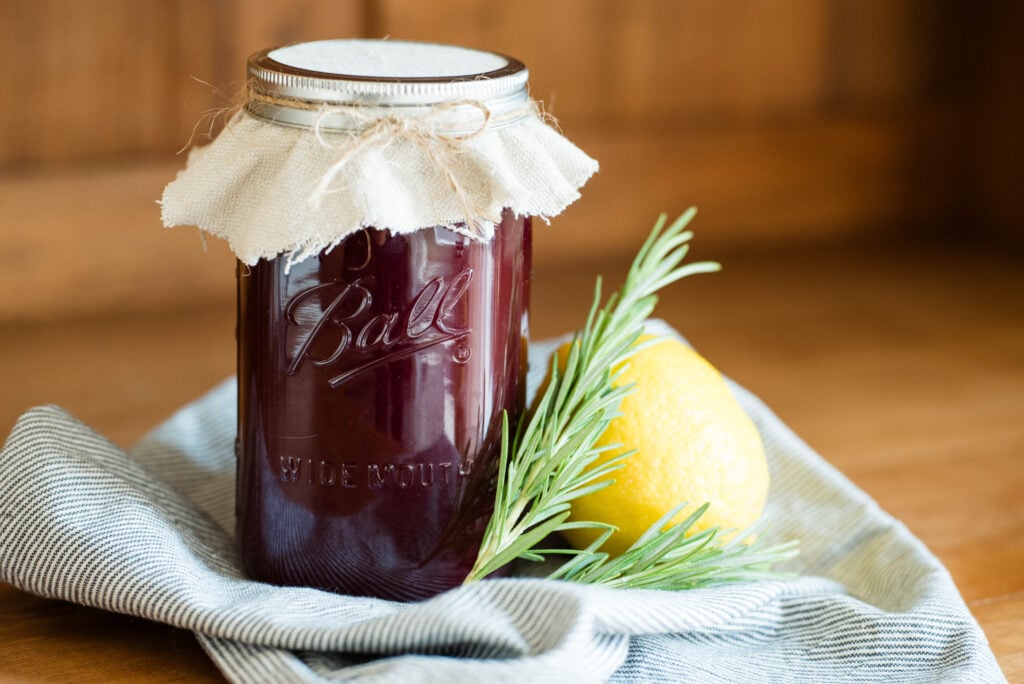 Jar of homemade shrub.