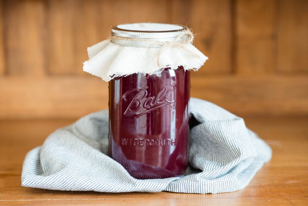 Jar of homemade shrub.