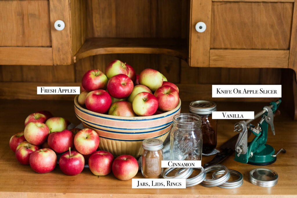 Ingredients and equipment for simple no sugar applesauce recipe.