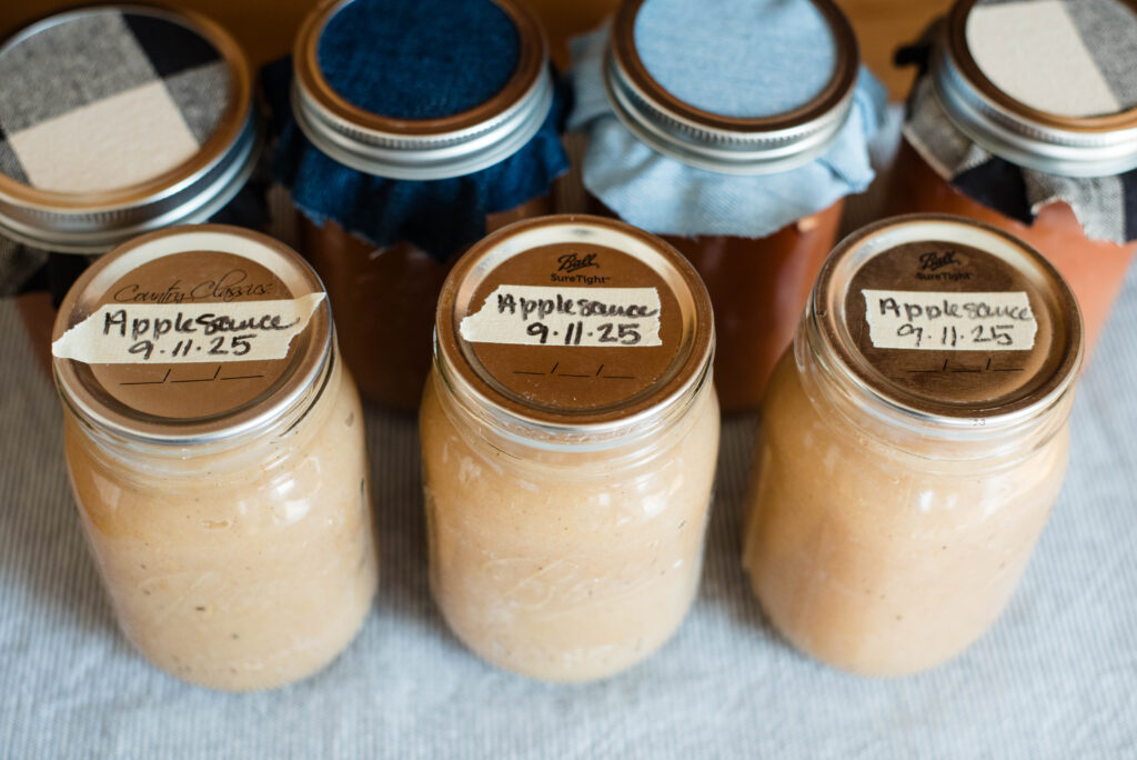 Jars of applesauce with label.