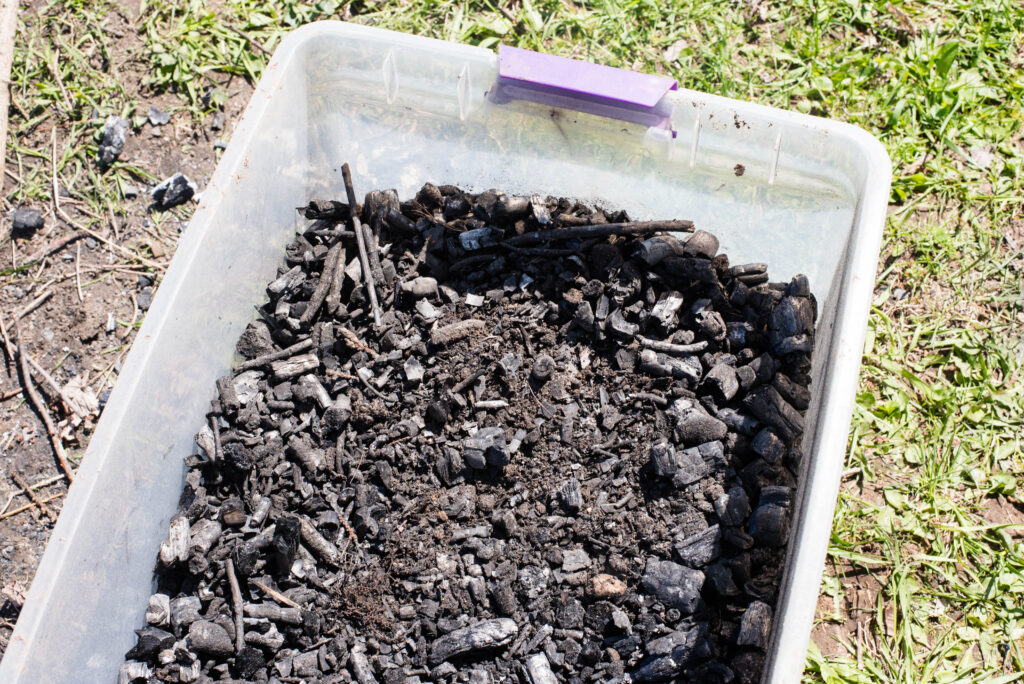 Biochar in a tote.