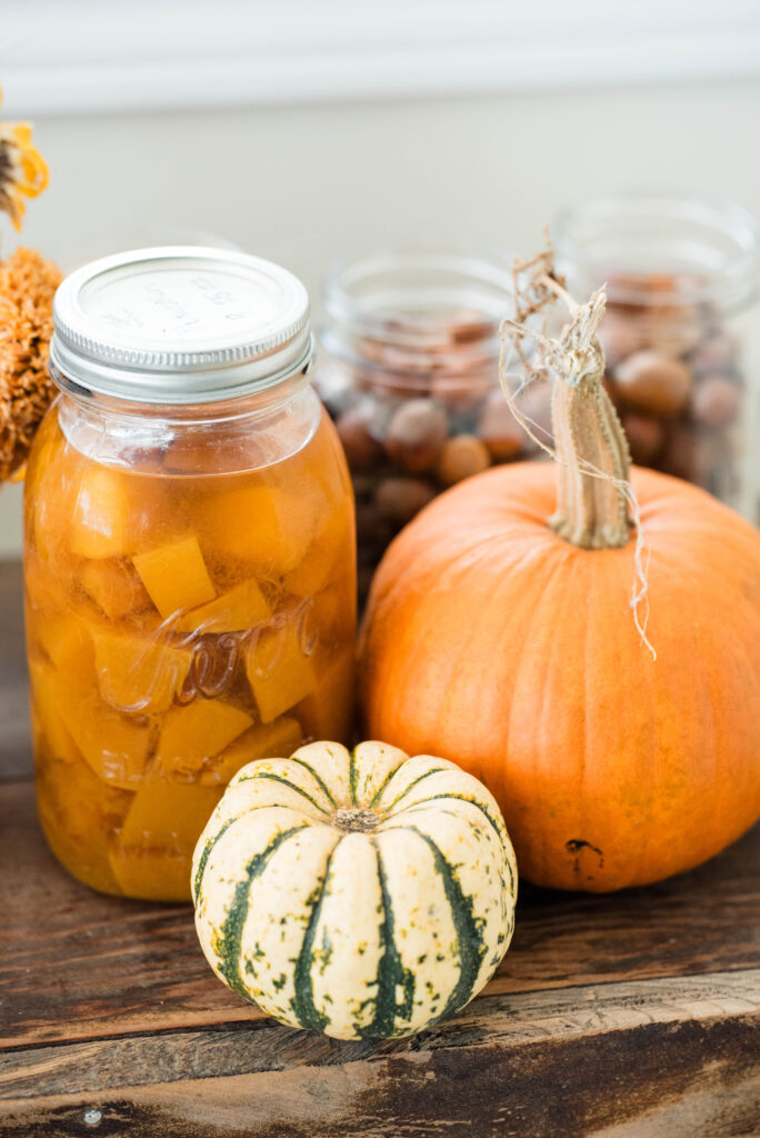 Jar of canned pumpkin.