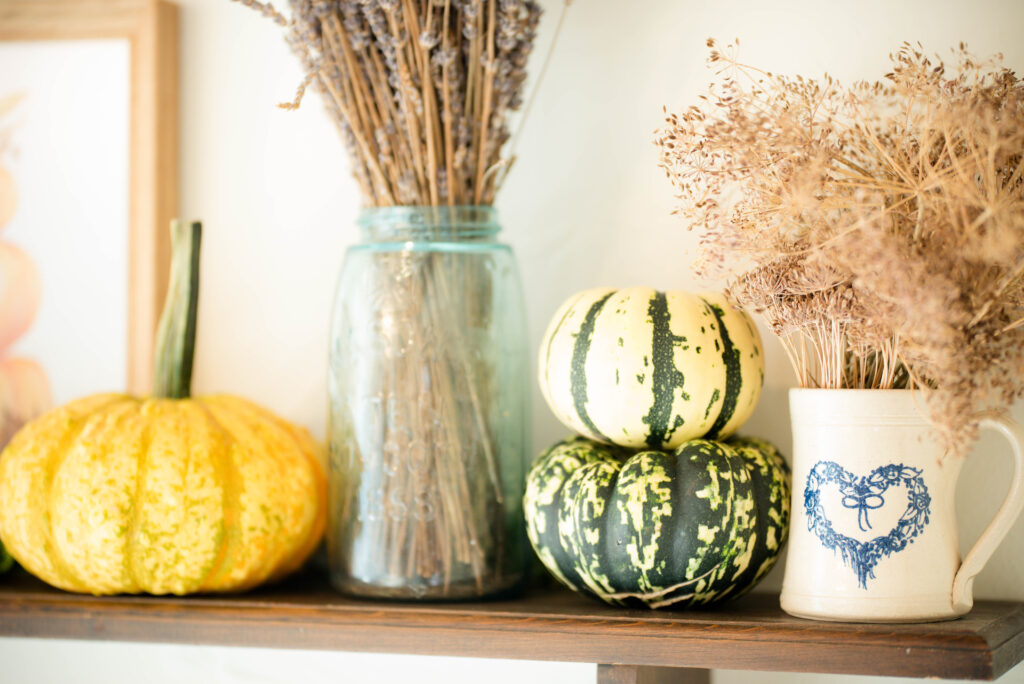 Pumpkins used as fall home decor.