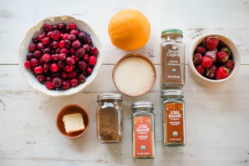 Ingredients for spiced cranberry Christmas jam
