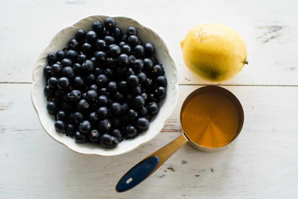 Fresh huckleberries, lemon and honey.