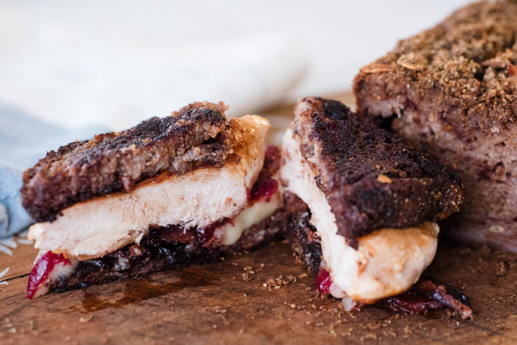 Cheesy chicken bacon sandwich made with gluten free banana bread