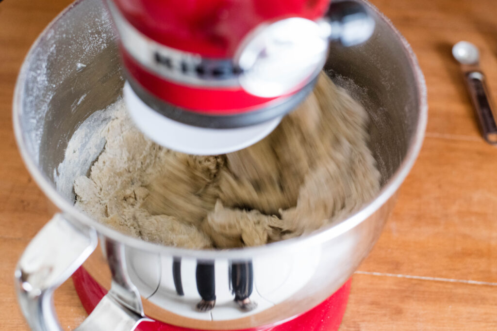 wet and dry dough ingredients mixed together