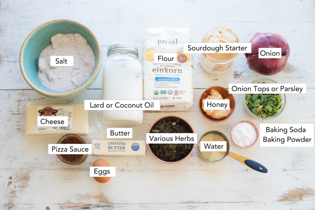 Ingredients for cheesy sourdough pizza rolls
