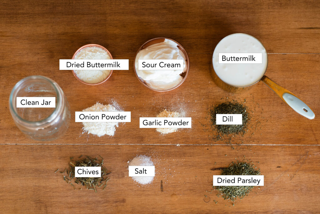 Ingredients for homemade ranch dressing
