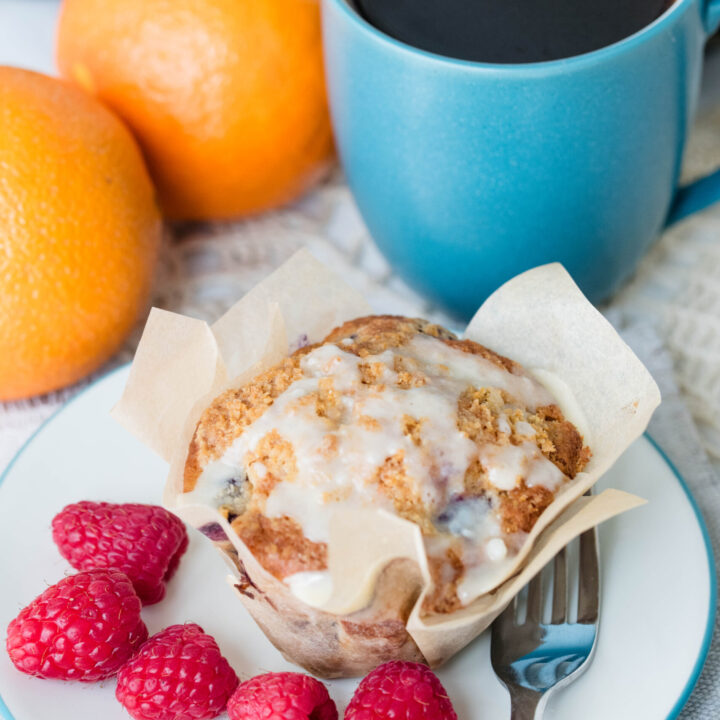 Simple Bakery-Style Raspberry Orange Muffins with Sourdough Discard