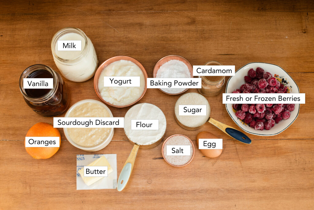 Ingredients for bakery style berry orange muffins