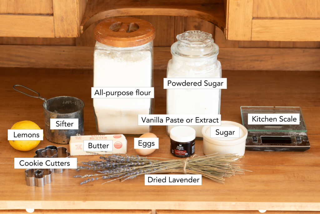 ingredients for lemon lavender linzer cookies