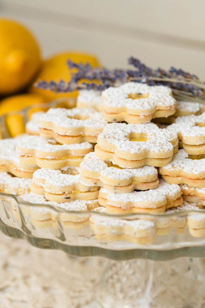 platter of lemon lavender Linzer cookies