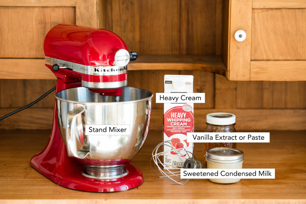 Ingredients for homemade vanilla ice cream