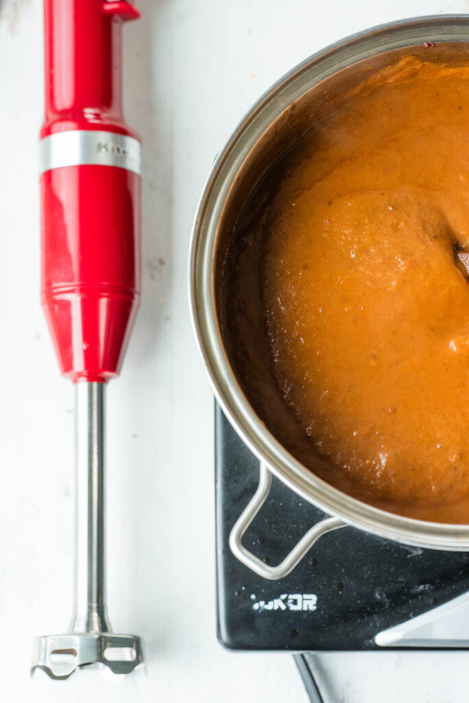 Homemade barbecue sauce with rhubarb pureed 