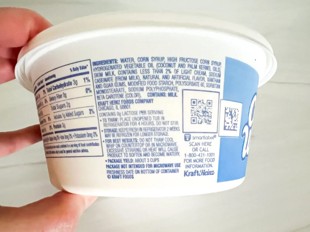 Ingredient label for Cool Whip
