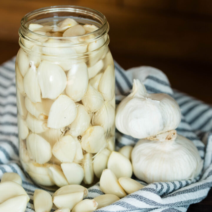 Jar of lacto-fermented garlic.