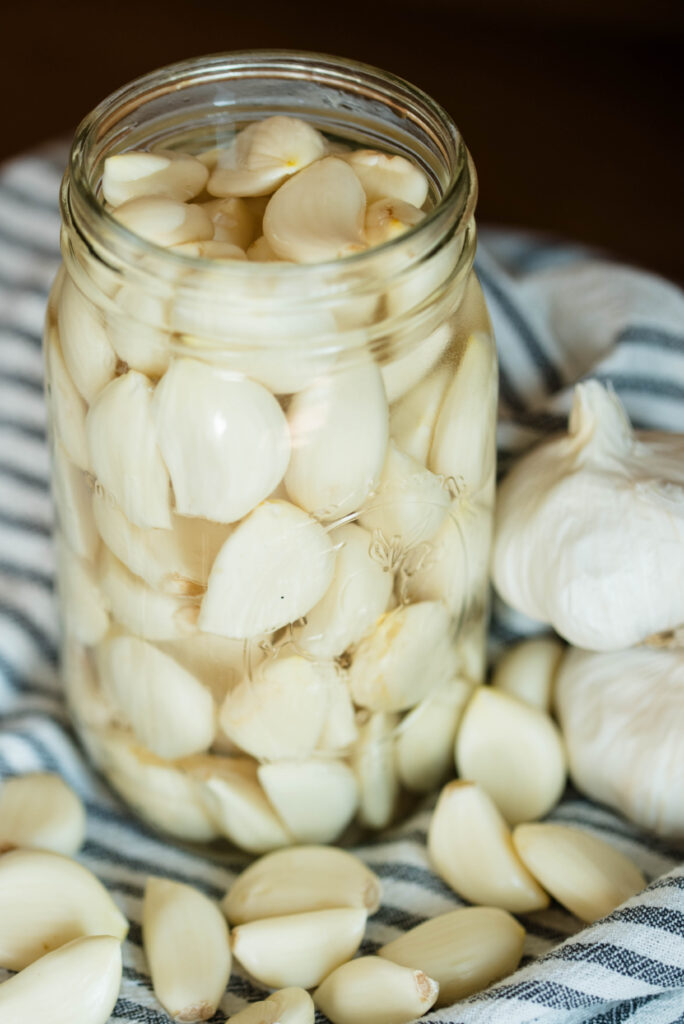 Jar of lacto-fermented garlic.