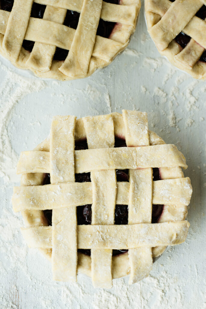 Completed lattice top pie crust.