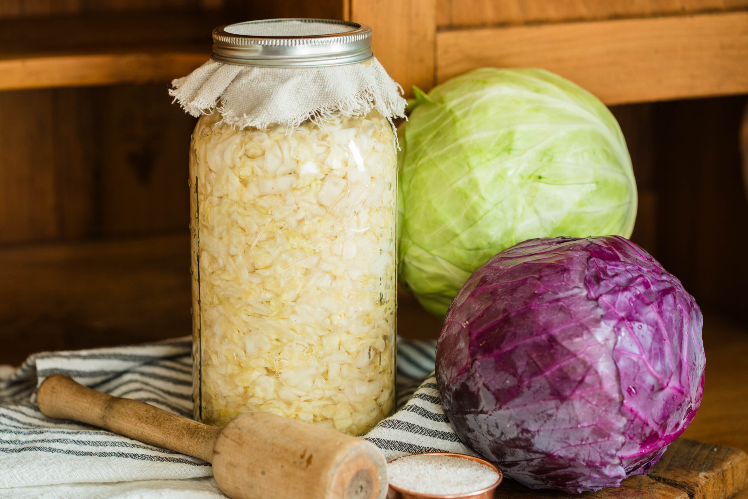 Jar of homemade sauerkraut.