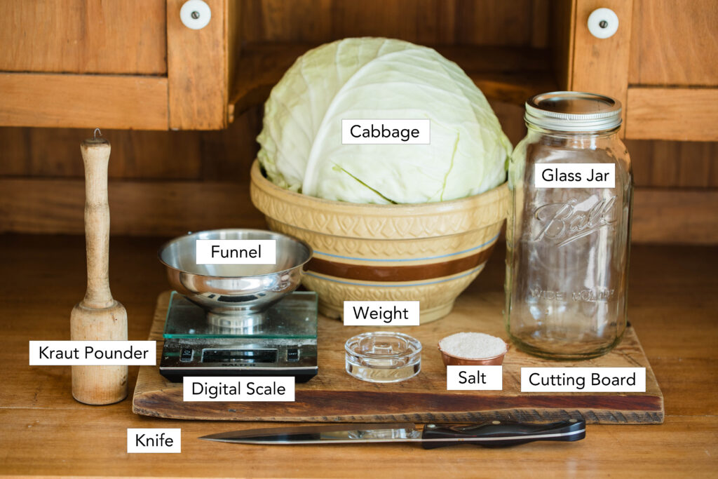 List of ingredients for homemade sauerkraut.