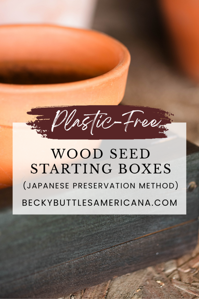 Terracotta pot inside a wood box.