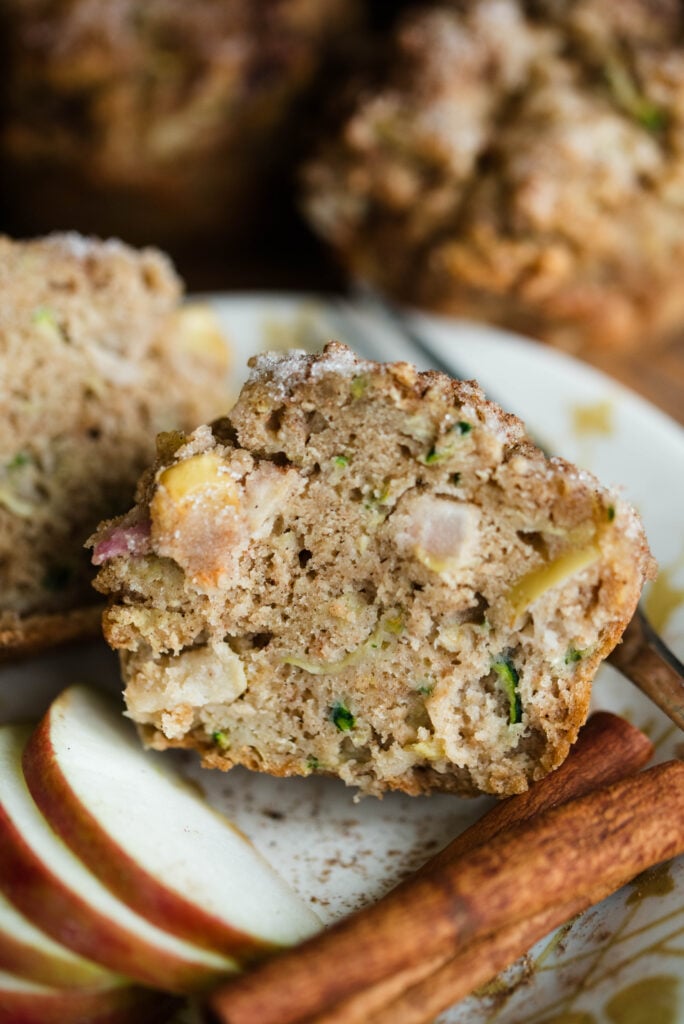 Apple spice muffins cut in half.
